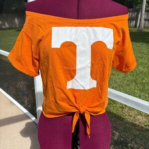 Univ of Tennessee Volunteers Off Shoulder Cropped Shirt Top Tie Waist S